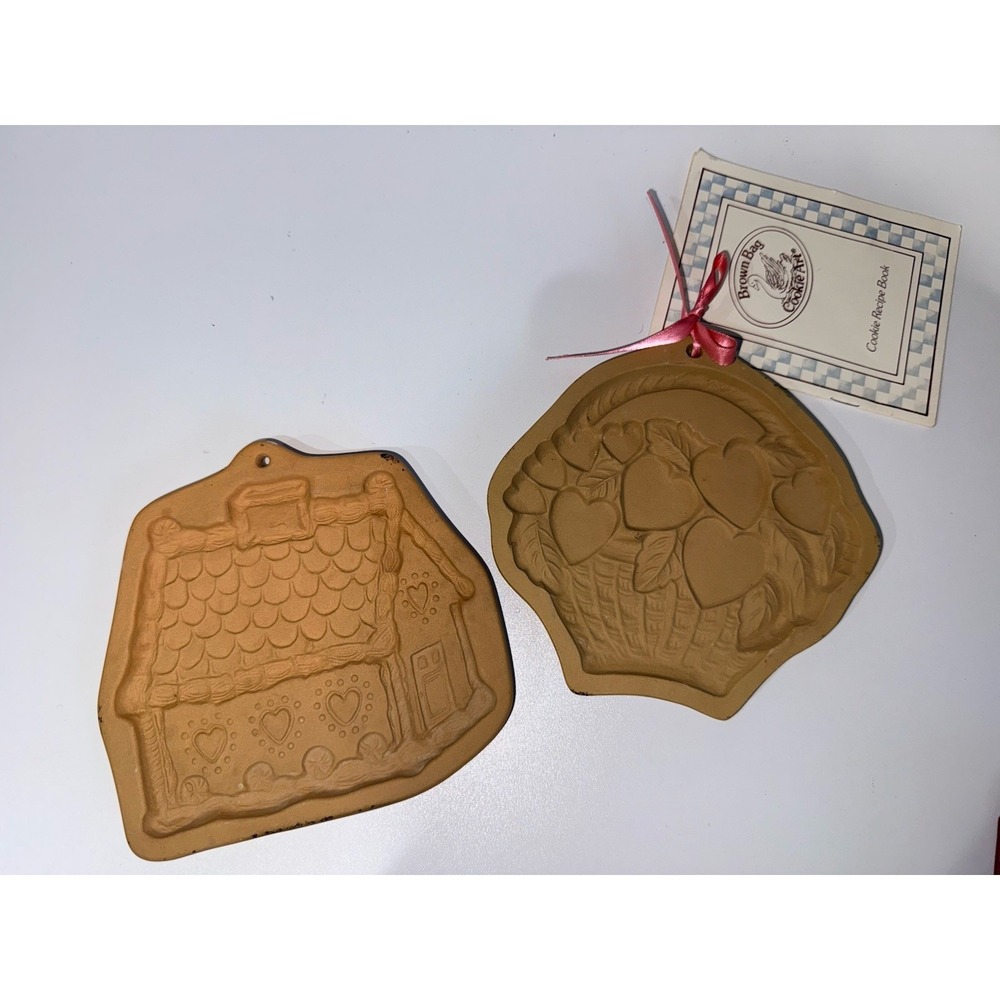 Brown Bag Cookie Art Molds Basket  and House UNUSED Wall Hanging 1992 & 1985 VTG